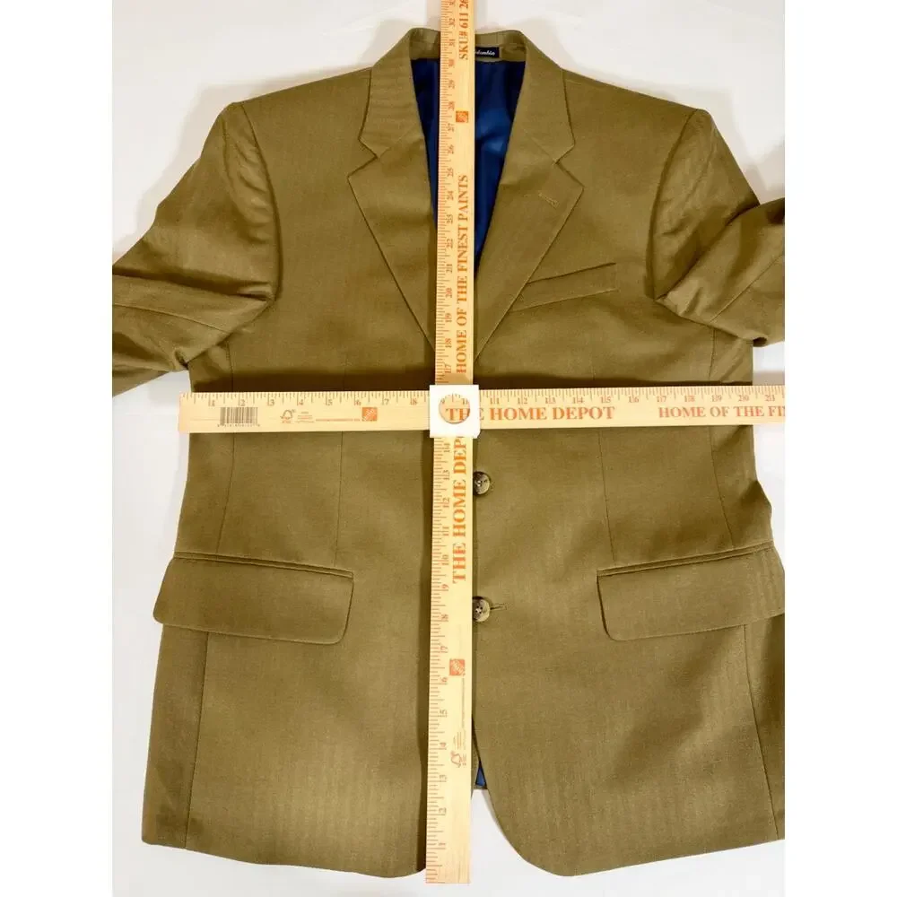 Paul Fredrick Alex Mens Sport Coat Blazer Size 40S Olive Wool Herringbone
